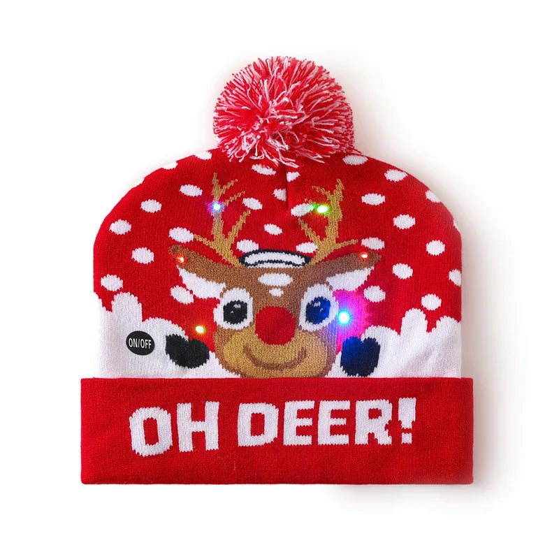 In Stock  Christmas Hat with Light Led Seven-Color Lights Adult Jacquard Hat Woolen Cap Men's and Women's Knitted Hat
