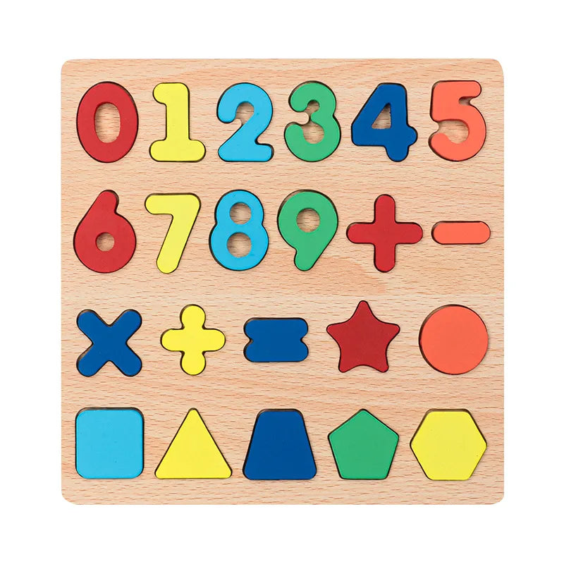 wooden colorful alphabet number cognitive matching puzzle kids  toys