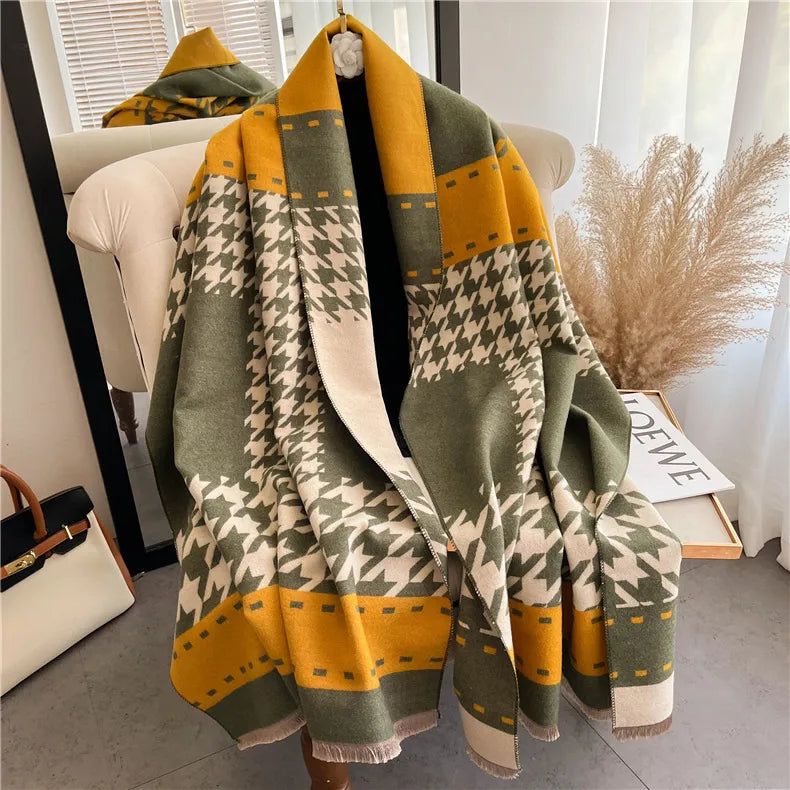 Women's Sweet Simple Style Houndstooth Color Block Imitation cashmere Tassel Scarf