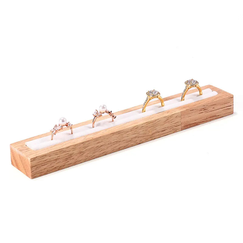 Rectangular Wooden Jewelry Ring Display Stand Holder Plate For Couple Rings High-End Craft Joining Style Jewelry Props
