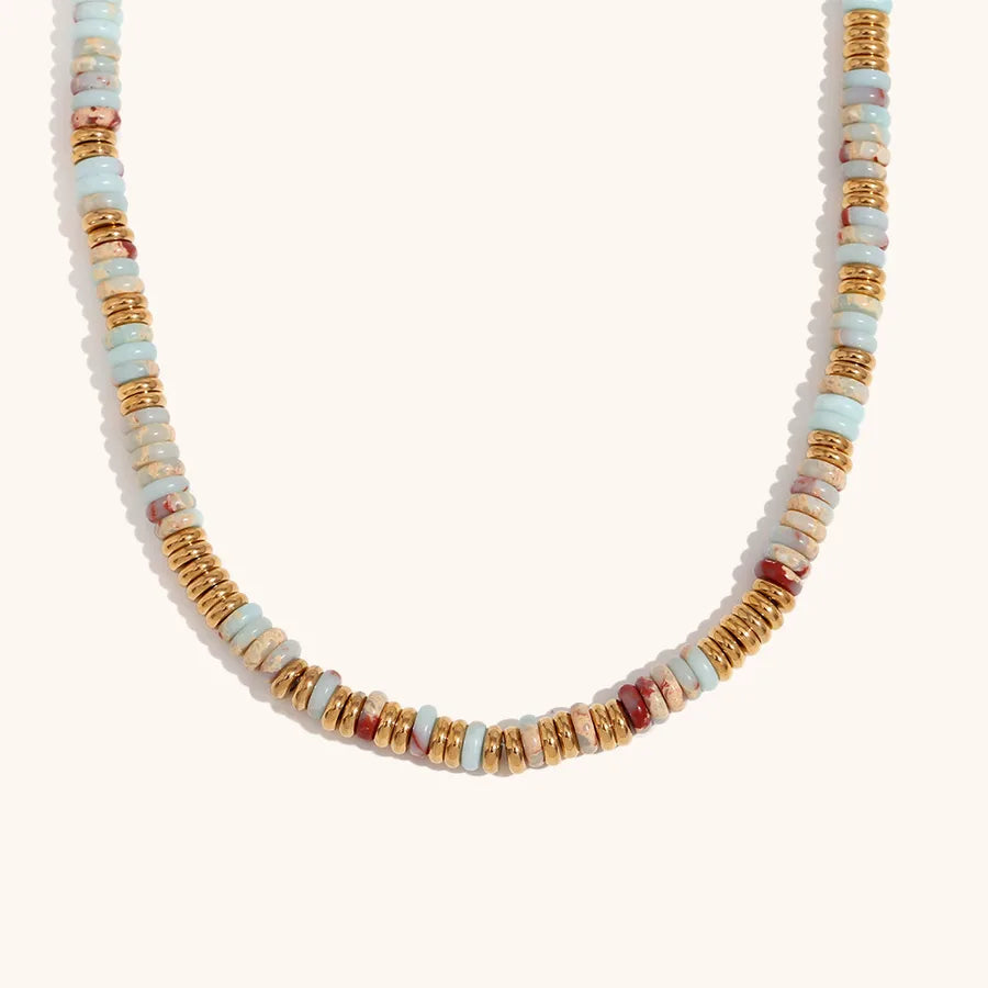 Retro Ethnic Style Geometric Stainless Steel natural stone 18K Gold Plated Necklace In Bulk