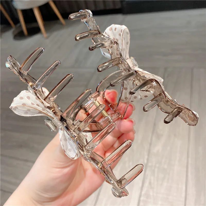 Acrylic Zircon Wave Hair Clip Women High-End Feeling Bow Knot Back Of Head Bun Shark Clamp Hair Accessories Sweet Style