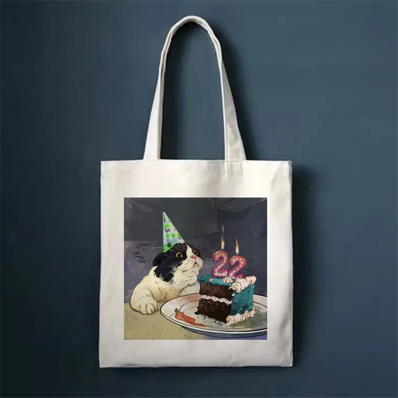 women's simple style cat shopping bags