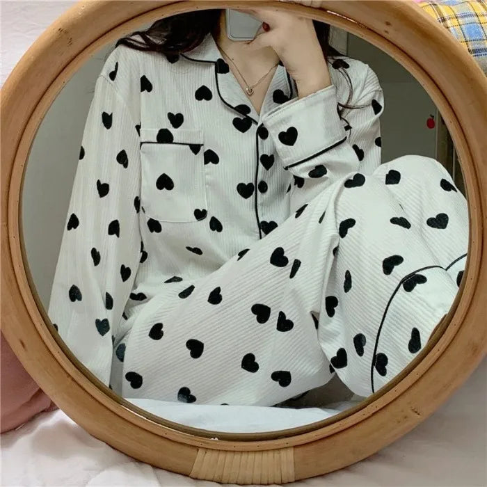 Spring Autumn Women's Long Sleeve Thin Casual Comfortable Home Clothes Set Polyester Milk Silk Medium Weight Sleepwear
