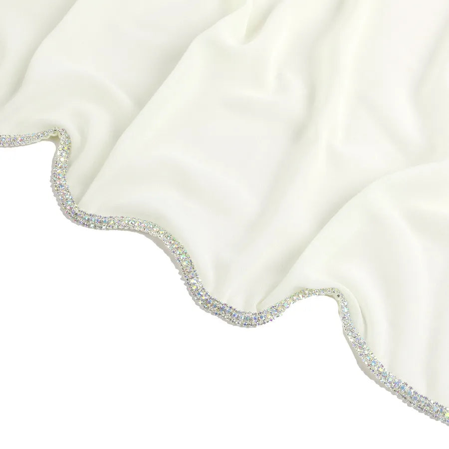 New Rhinestone Chain Long Side Scarf Hui Scarf Malay Middle East Headscarf Headscarf Chiffon Solid Color