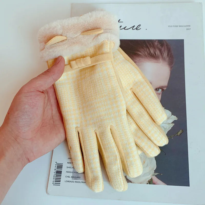 Warm gloves women's winter plus velvet padded suede autumn and winter cold-proof touch screen new cycling ski riding gloves