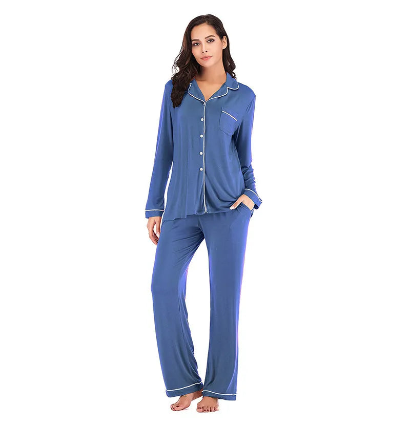 women's casual solid color modal button pants sets