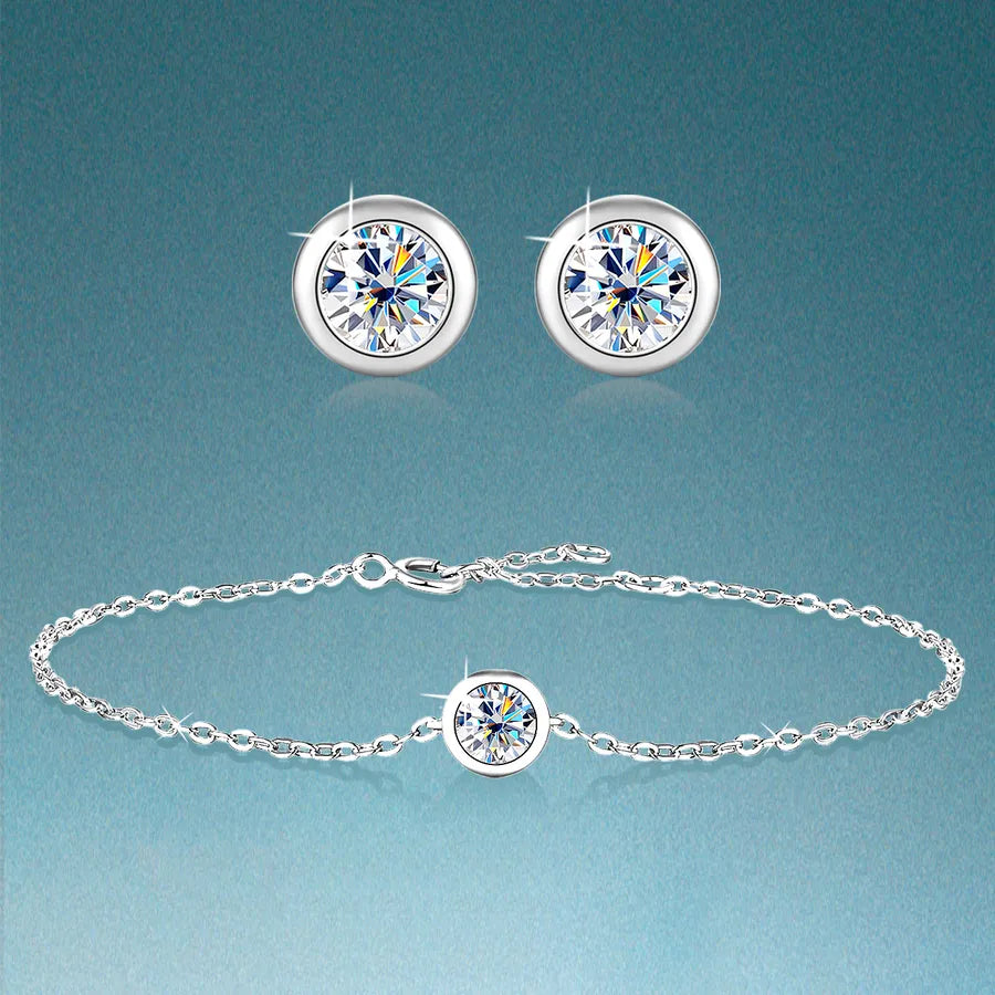 Moissanite Earrings Necklace White Gold Plated Earrings Necklace