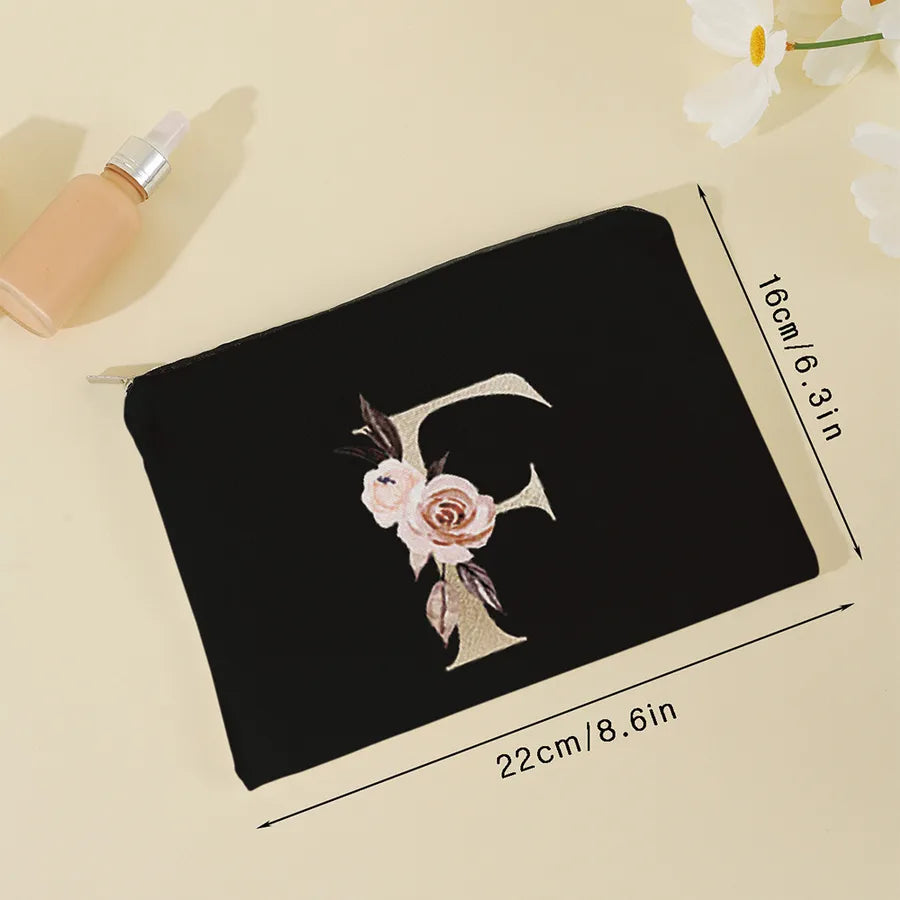 vintage style letter flower polyester square makeup bags