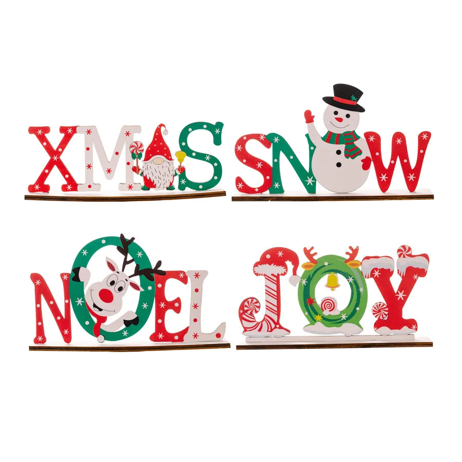 Christmas Cartoon Style Letter Snowman Wood Party Ornaments