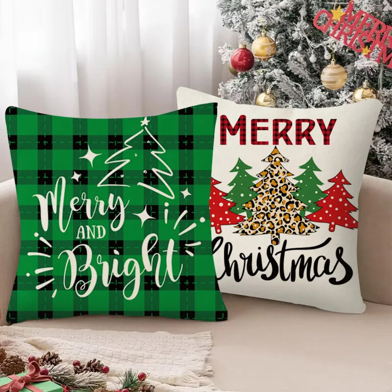 New Christmas Plaid Linen Pillowcase Snowflake Letter Print Home Sofa Cushion Cover Festive Letter Pattern Christmas Decor