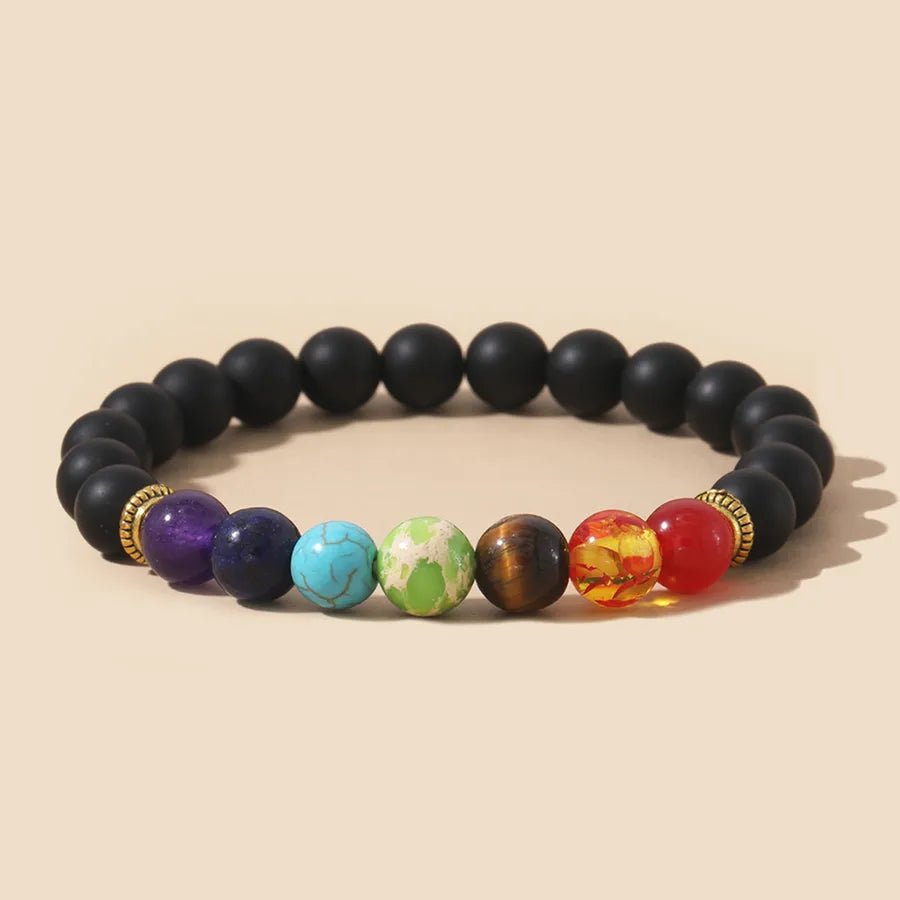 Factory direct supply colorful natural stone yoga bracelet lava volcanic stone woven elastic bracelet  hot sale