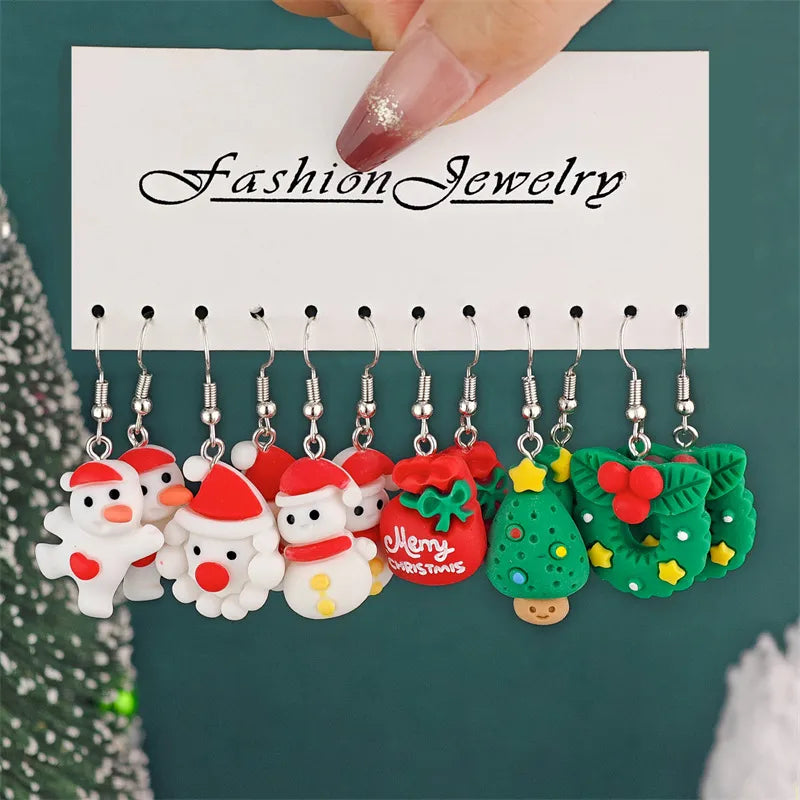 Christmas Series Cartoon Snowflake Star Ear Hooks Women's Holiday Earrings Set Festive Resin Studs Festive Fashion Jewelry