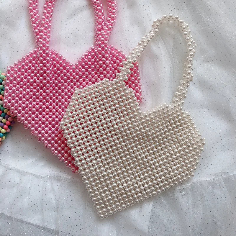 Women's Medium Arylic Geometric Vintage Style Streetwear Beading Heart-shaped Open Handbag