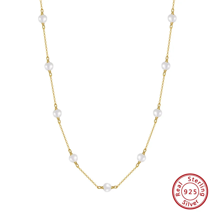925 Sterling Silver Freshwater Pearl cable chain Plating Geometric Double Layer Necklaces Pendant Necklace Necklace
