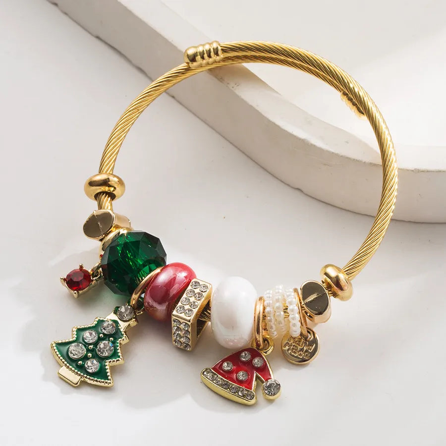 Fashionable Stainless Steel Christmas Elements Bracelet With Pendant Festive Snowman Shoe Christmas Tree Design For Party