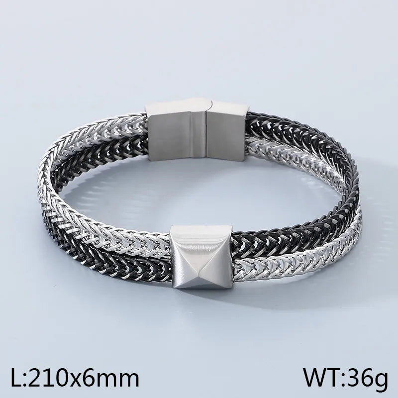 Personalized Trendy Double-Layer Color Matching Keel Woven Chain Titanium Steel Men's Bracelet