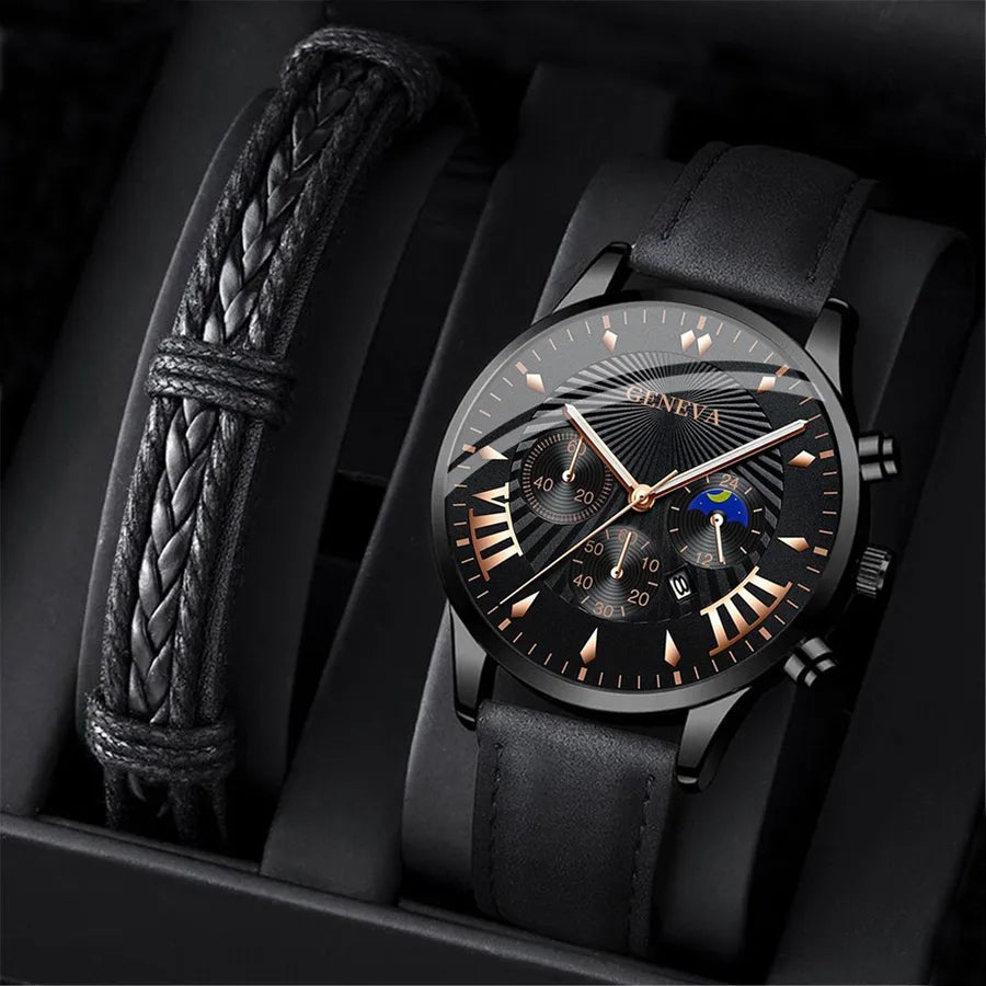 Casual Color Block Buckle Quartz Men's Watches