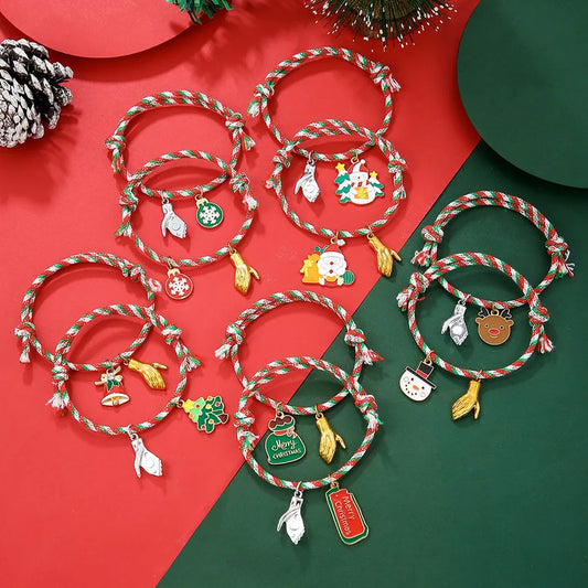 Christmas Hand Cord Bracelets Couple Matching Red And Green Mixed Color Hand Cords Two Packs Best Friend Bracelets