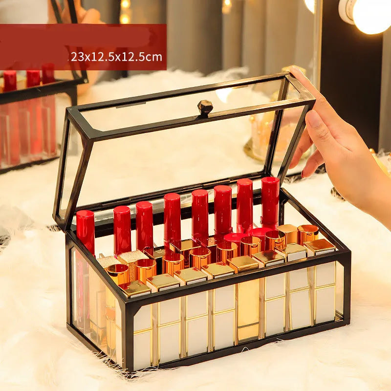 Internet Red Lipstick Storage Box Dustproof Desktop Lip Glaze Multi-Grid Cosmetic Lipstick Rack Storage and Fidelous Box Transparent with Lid