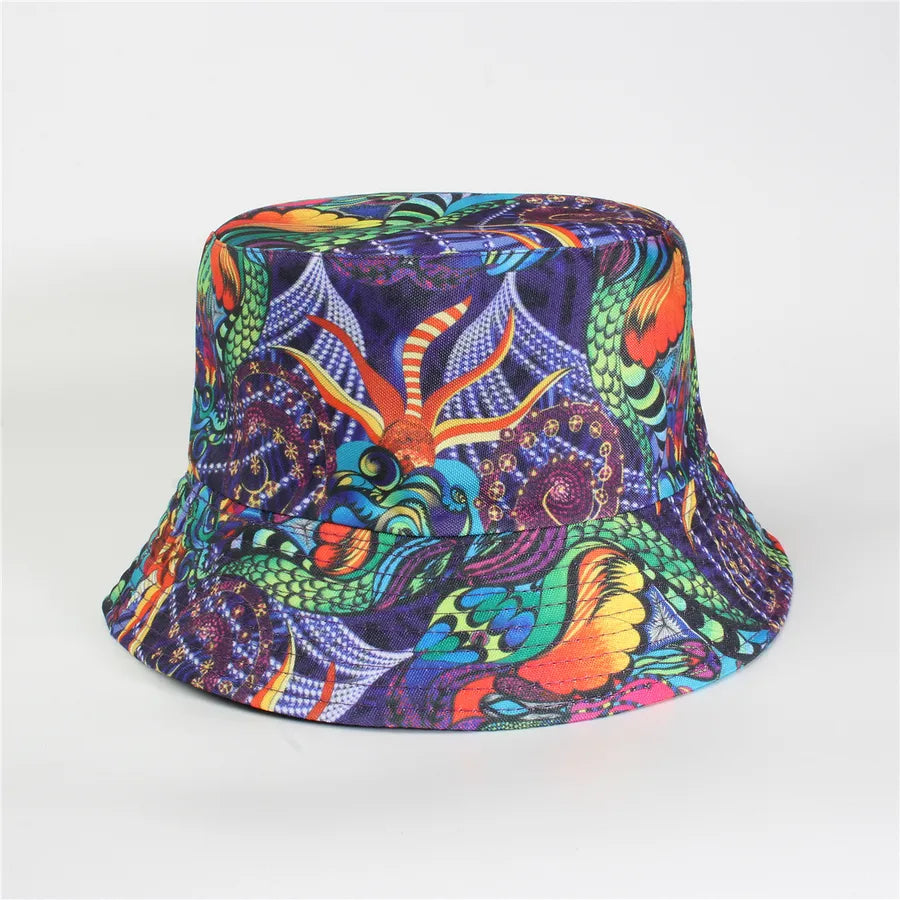 Double-Sided Fisherman Hat Women's Floral Print Sunshade Leaf Animal Cartoon Bucket Cap Spring Summer Elegant Casual Style