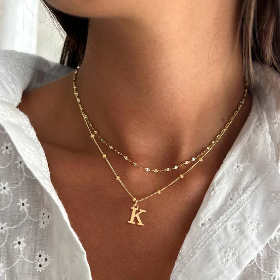 Wholesale Jewelry Simple Style Classic Style letter 201 Stainless Steel 304 Stainless Steel Side Clip Bead Necklace Lip Chain Pendant Necklace