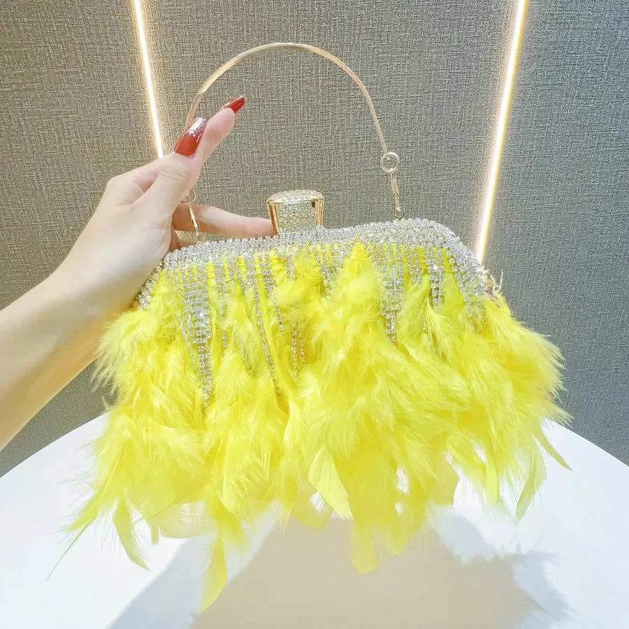New Style Rhinestone Tassel Clutch Bag Wedding Dinner Party Shoulder Crossbody Bag Ladies Handbag Polyester Square Shape