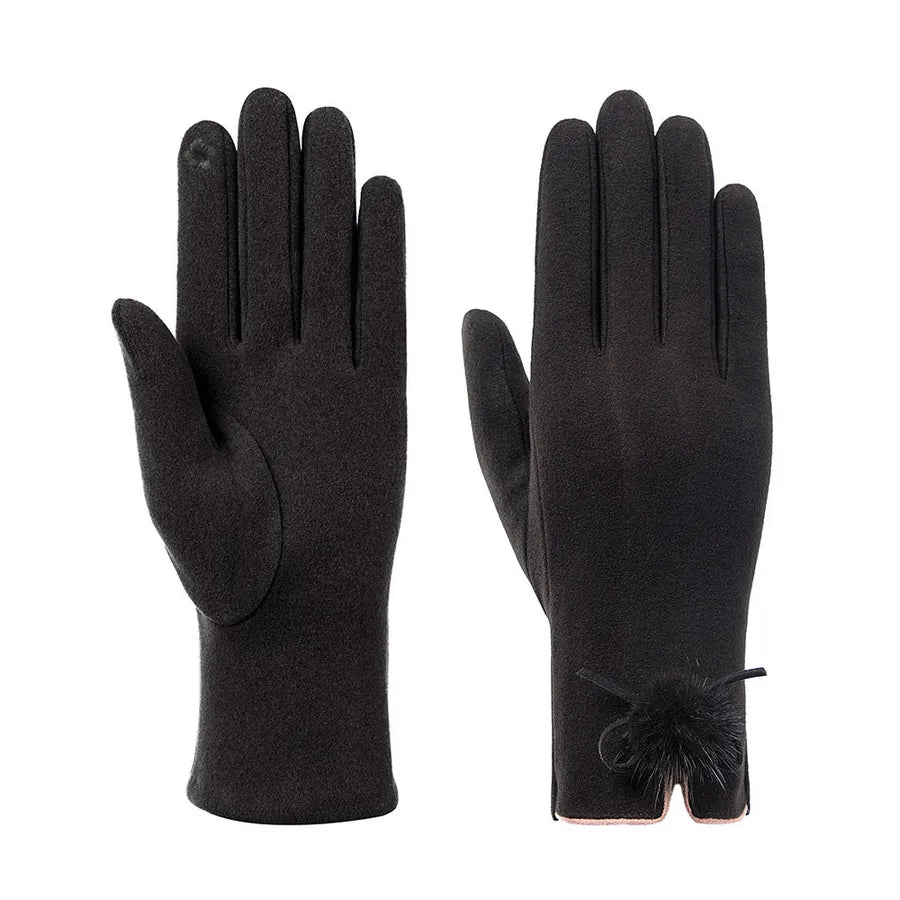 Fashionable Warm Ladies' Velvet Touchscreen Gloves Cute Ball Driving Outdoor Cycling Cold Proof Winter Hand Warmers