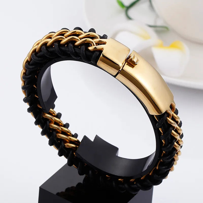 Hip-Hop Retro Color Block Titanium Steel Plating 18K Gold Plated Men's Bracelets