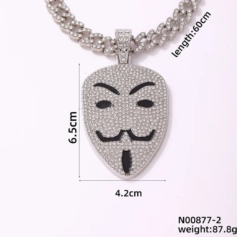 Wholesale Jewelry Hip-Hop Retro Mouth Letter Mask Copper Rhinestones K Gold Plated Rhodium Plated Plating Inlay Pendant Necklace Cuban Link Chain Curb Chain