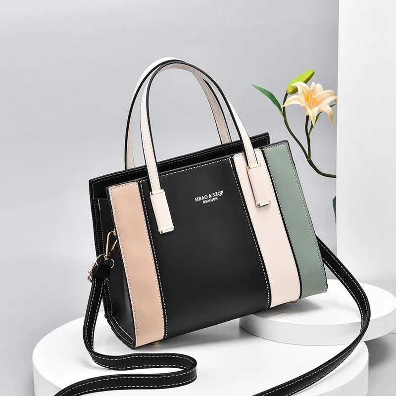 women's pu leather color block elegant streetwear bucket zipper handbag bucket bag