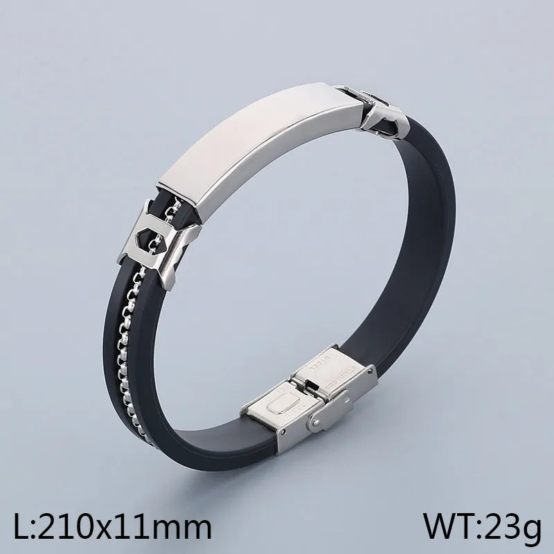 Business Classic Style Geometric 304 Stainless Steel Rubber 18K Gold Plated Men's Bangle