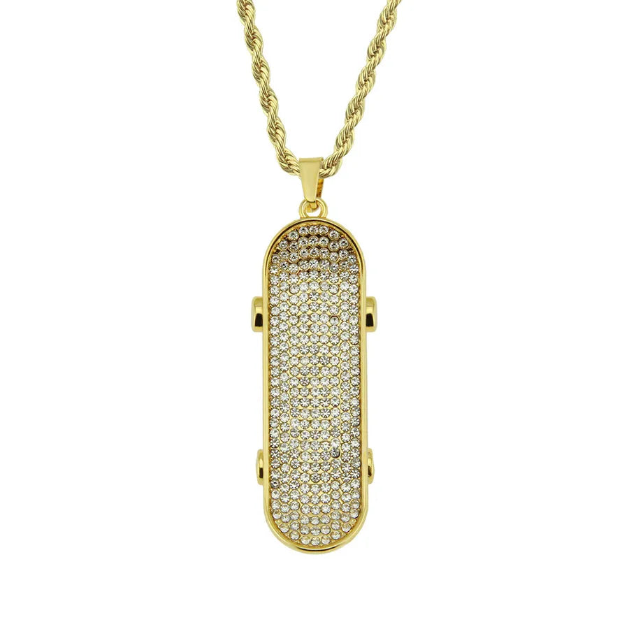 Hot Sale Creative Best-Seller Men's Necklace Diamond Three-Dimensional Skateboard Pendant Hipster Fashion Accessories