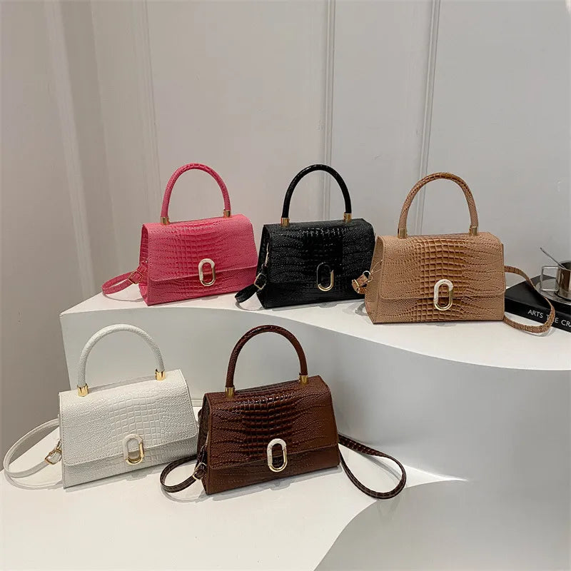 Women's Small Pu Leather Crocodile Classic Style Square Magnetic Buckle Shoulder Bag Handbag