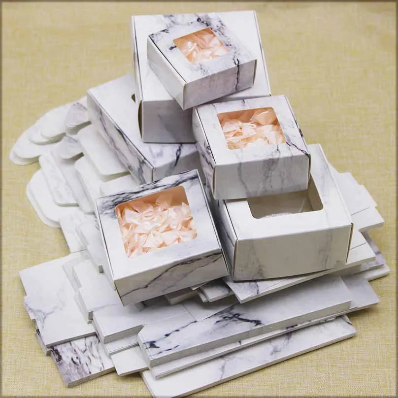 Multicolor Handmade Printed Candy Box Black Marble Pattern Window Business Gift Box Confectionery Packaging Jewelry Wrapping