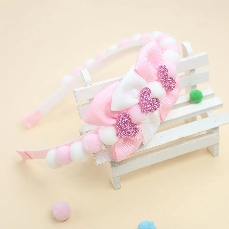 New Valentine's Day Hair Ball Double-layer Bubble Flower Bow Hair Band Sweet Cute Girl Headwear