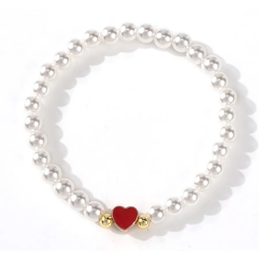Elegant Classic Style Heart Shape Imitation Pearl Beaded Chain Beaded Bracelets Wholesale