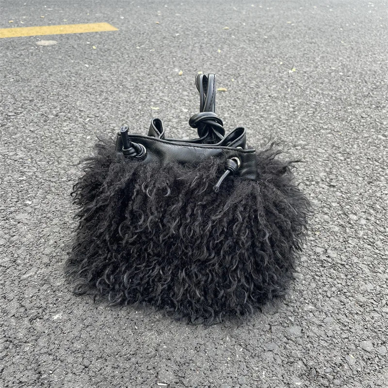 women's medium all seasons plush basic bucket bag
