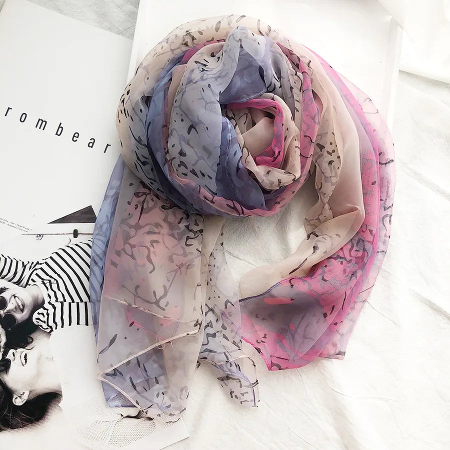 women's streetwear gradient color flower ice silk soft yarn scarves & gloves
