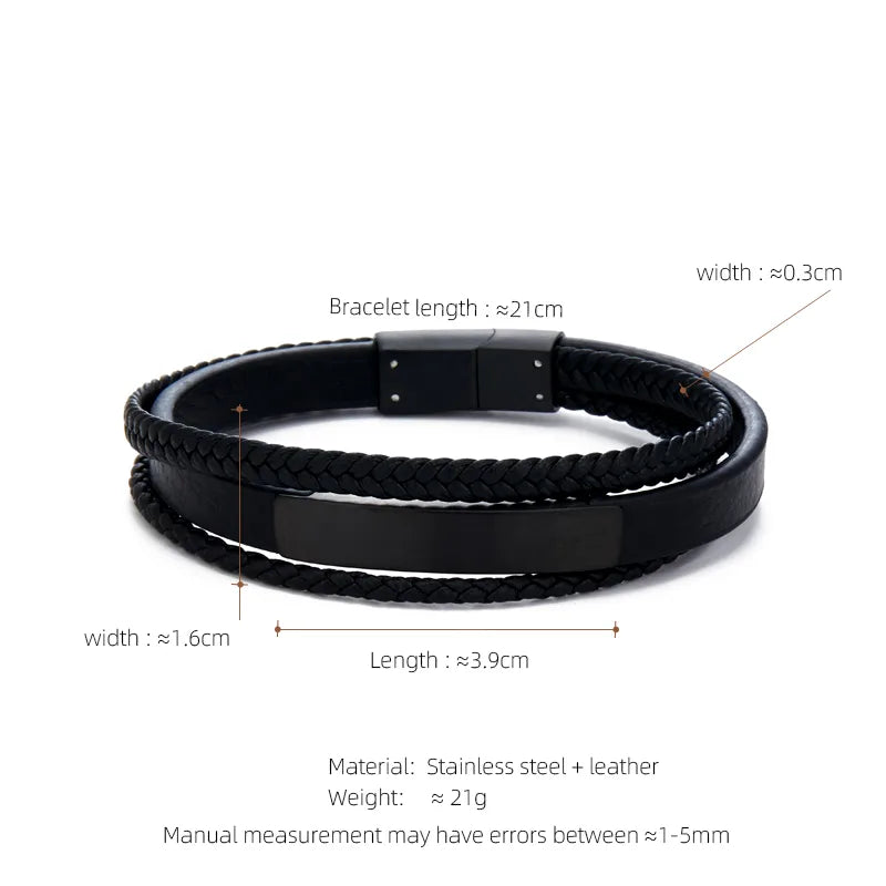 Casual Streetwear Geometric 304 Stainless Steel Pu Leather Braid 18K Gold Plated Men's Bracelets