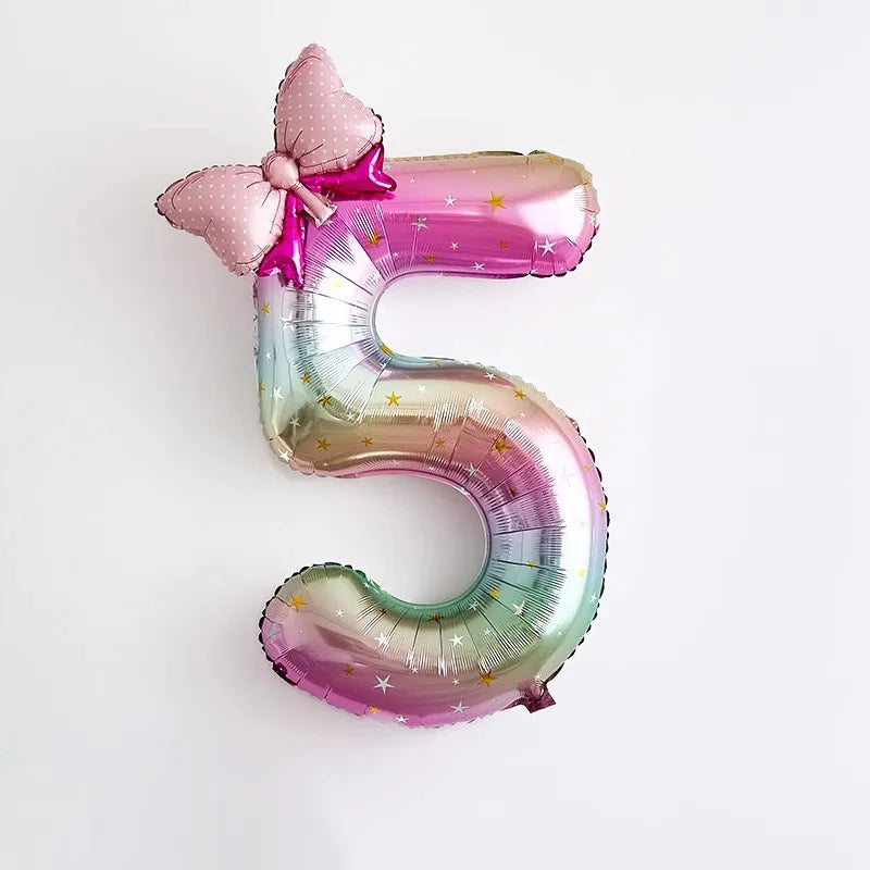 40-Inch Rainbow Star Gradient Colorful Balloons With Bow Knot Set Birthday Party Scene Decorations Digital Number Balloons