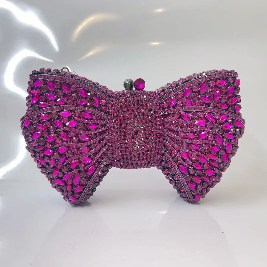 banquet dress with diamond Bow and Diamond evening bag with gem bag for women New Bow Clutch