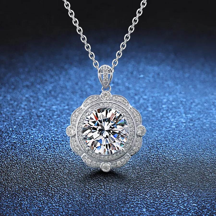 10 Karat Moissanite 925 Sterling Silver Pendant Necklace GRA Certificate Round Brilliant Cut Geometric White Gold Plated Pendant Necklace