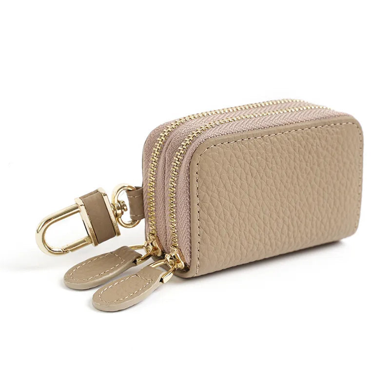universal leather car key case  utility vehicle key case portable double zipper key case