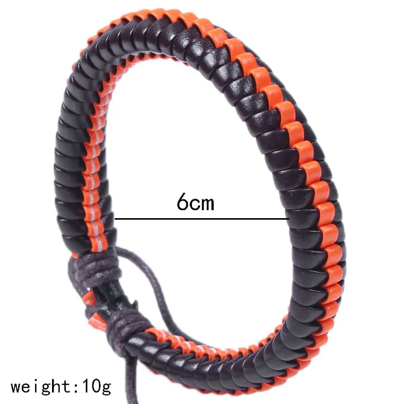 hip-hop color block pu leather knitting men's wristband