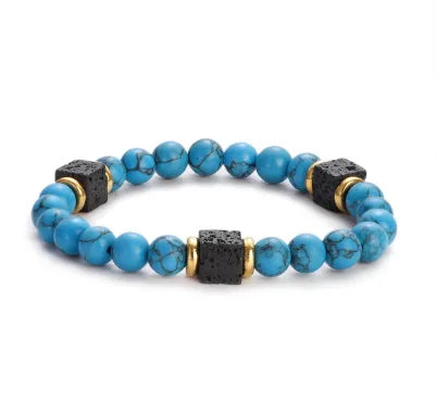 New Lava Cube Volcanic Stone Bracelet Men's Colorful Marble Glass Beads Retro Bracelet