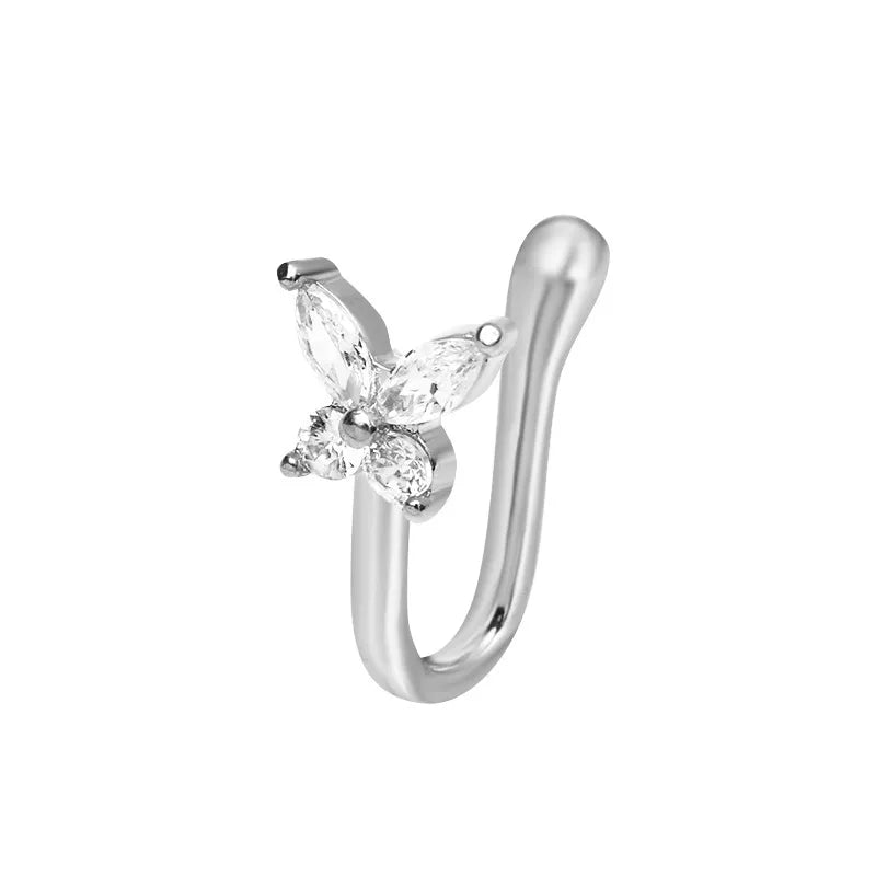 fashion creative copper perforation-free u-shaped nasal splint piercing butterfly flower snake-shaped fake nose studs