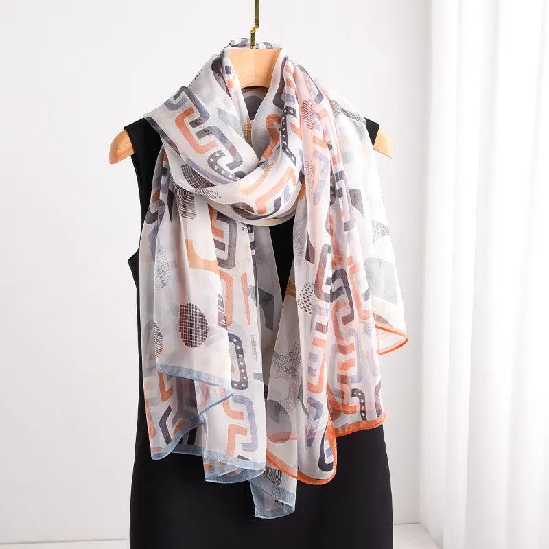 women's elegant geometric satin silk scarf
