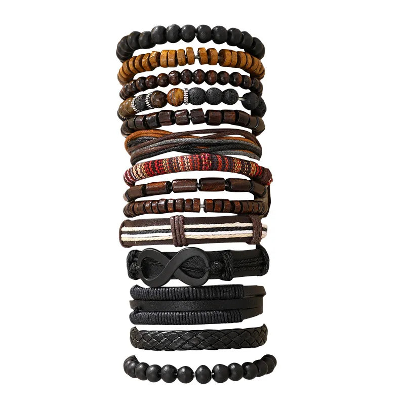 Retro Geometric Pu Leather Wood Unisex Bracelets