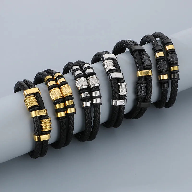 Business Simple Style Geometric 304 Stainless Steel Microfiber Leather 18K Gold Plated Men's Bangle